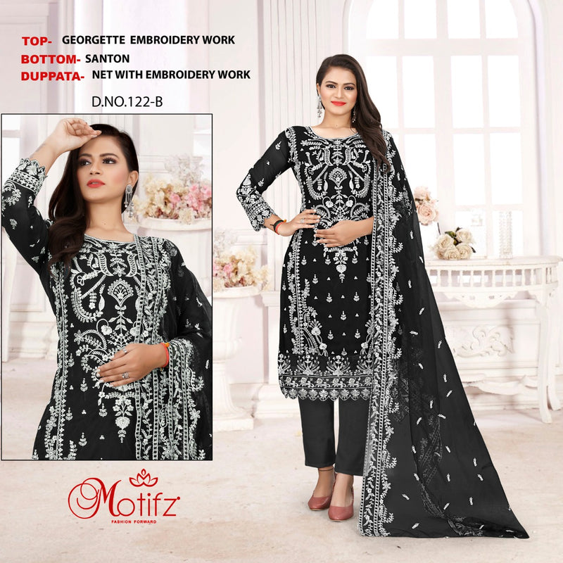 MOTIFZ FASHION D NO 122 B GEORGETTE WITH HEAVY EMBROIDERY WORK STYLISH DESIGNER PARTY WEAR PAKISTANI SUIT