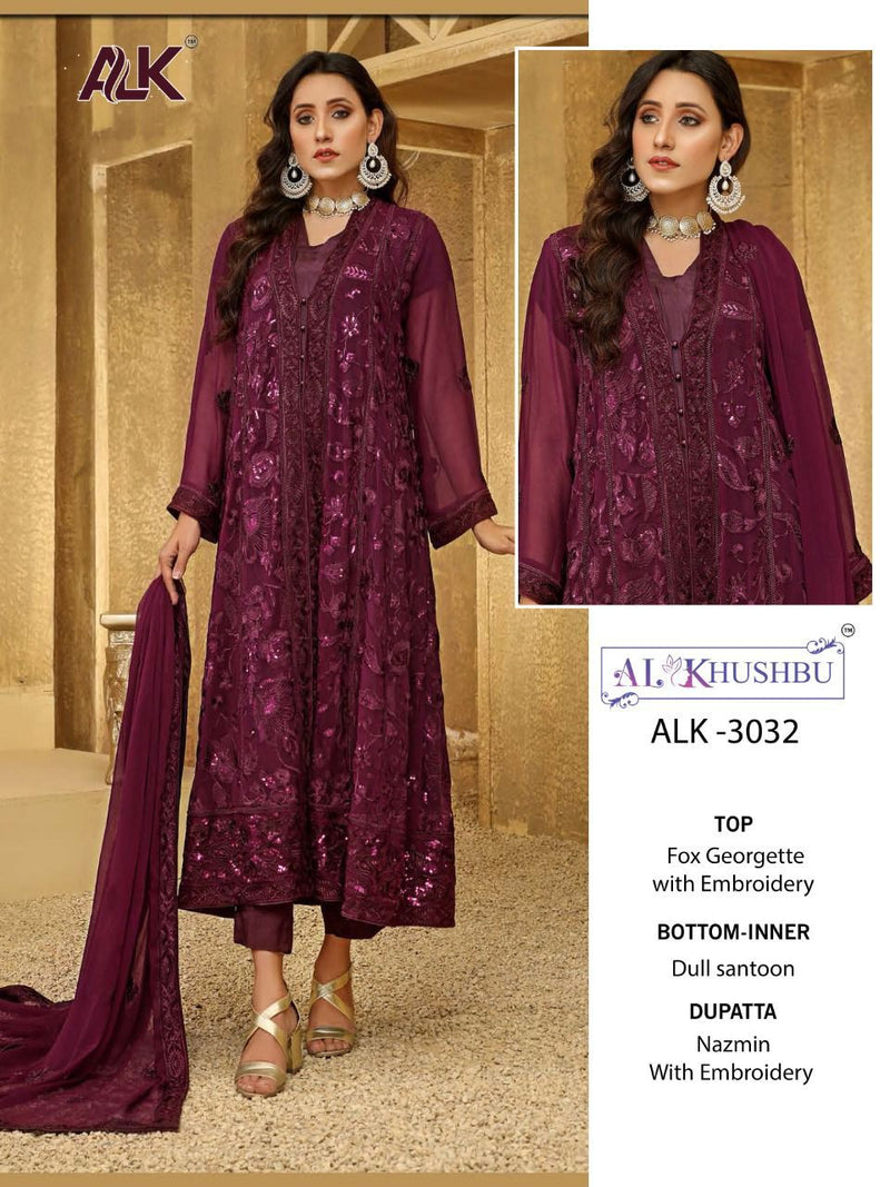 AL KHUSHBU D NO 3032 GEORGETTE WITH HEAVY EMBROIDERY HAND WORK STYLISH DESIGNER PARTY WEAR PAKISTANI SUIT