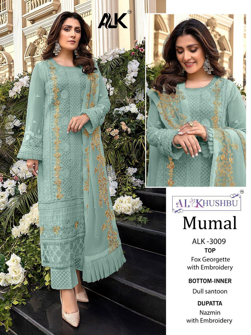 AL KHUSHBU MUMAL VOL 1 D NO 3009 GEORGETTE WITH HEAVY EMBROIDERY WORK FANCY LOOK CASUAL WEAR PAKISTANI SUIT