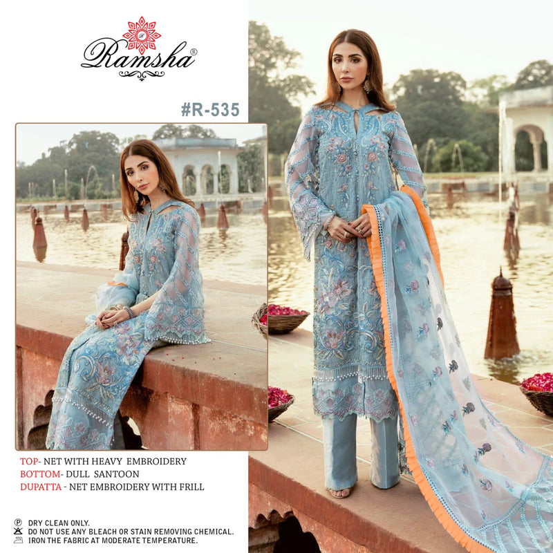 RAMSHA D NO 535 GEORGETTE WITH HEAVY EMBROIDERY WORK STYLISH DESIGNER PAKISTANI SUIT