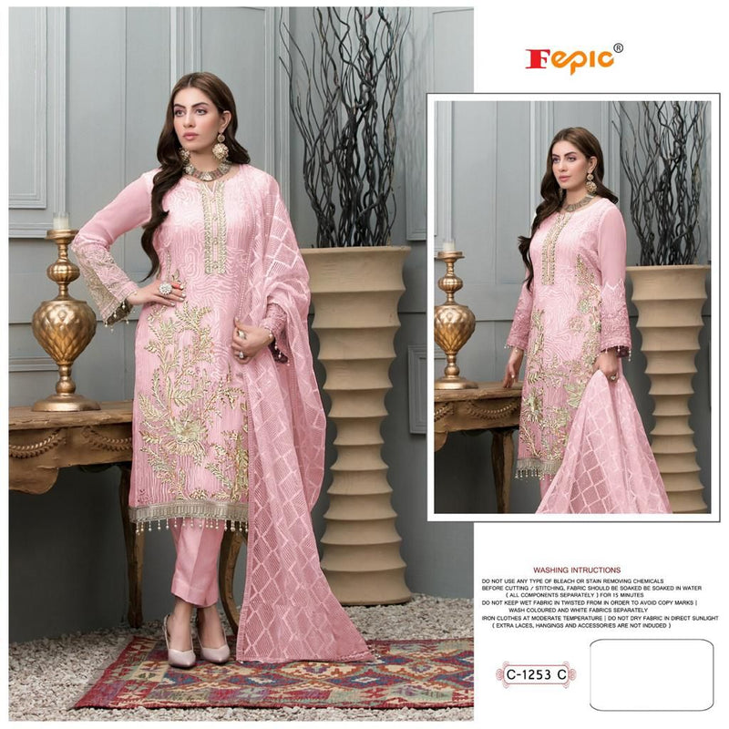 FEPIC D NO C 1253 C GEORGETTE WITH HEAVY EMBROIDERY HAND WORK STYLISH DESIGNER PARTY WEAR PAKISTANI SUIT