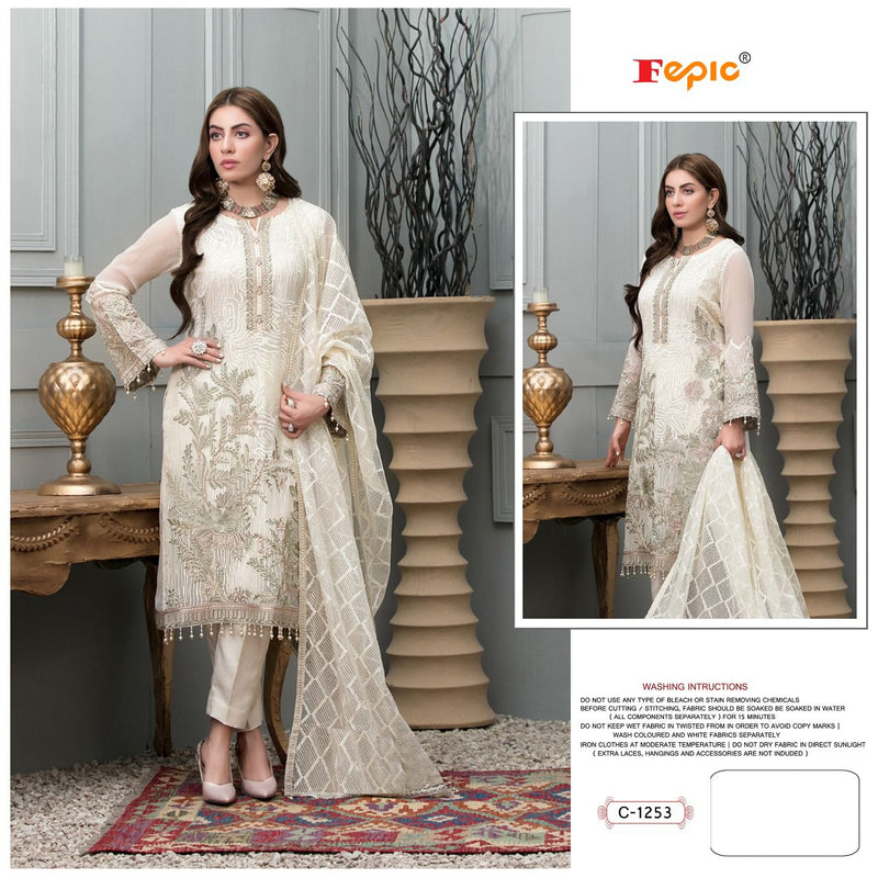 FEPIC D NO C 1253 GEORGETTE WITH HEAVY EMBROIDERY HAND WORK STYLISH DESIGNER PARTY WEAR PAKISTANI SUIT