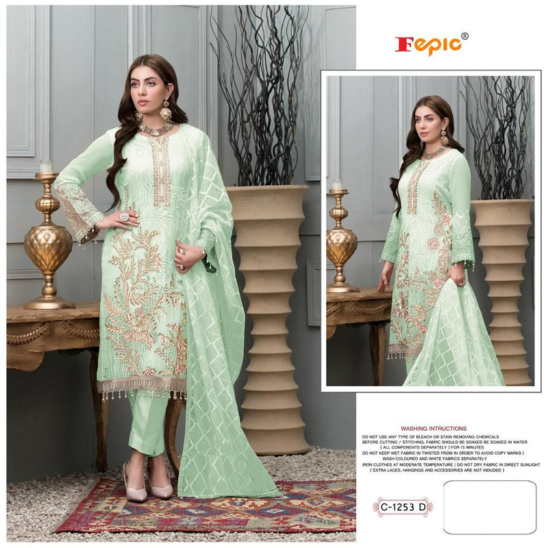 FEPIC D NO C 1253 D GEORGETTE WITH HEAVY EMBROIDERY HAND WORK STYLISH DESIGNER PARTY WEAR PAKISTANI SUIT