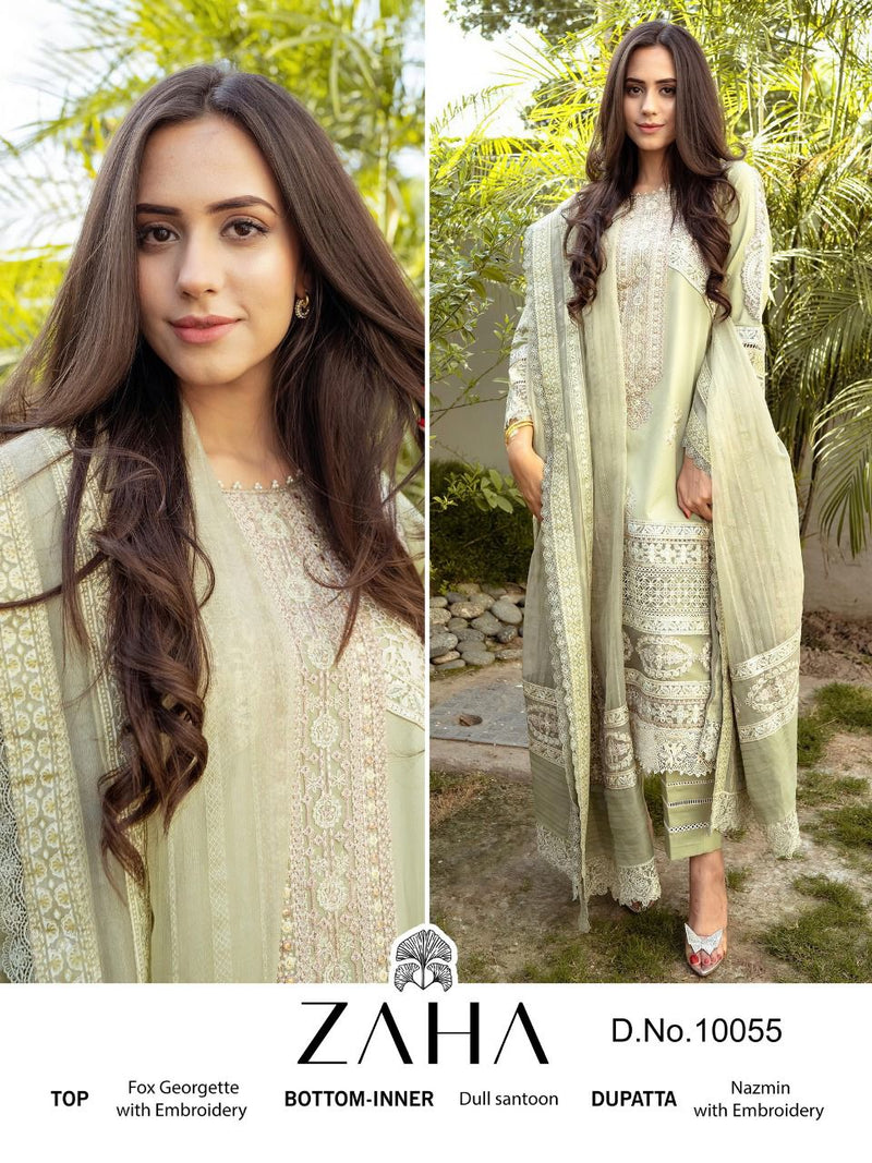 ZAHA D NO 10055 GEORGETTE WITH HEAVY EMBROIDERY WORK FANCY LOOK STYLISH DESIGNER PARTY WEAR PAKISTANI SUIT