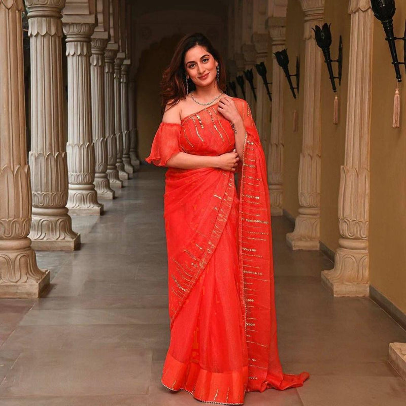 GC SAREE 1562 ORGANZA WITH EMBROIDERY WORK FANCY LOOK PARTY WEAR SAREE WITH BLOUSE