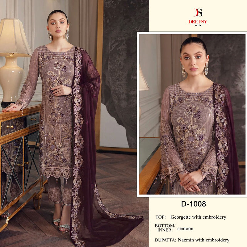 DEEPSY SUITS D NO 1008 GEORGETTE WITH HEAVY EMBROIDERY WORK STYLISH DESIGNER PAKISTANI SUIT