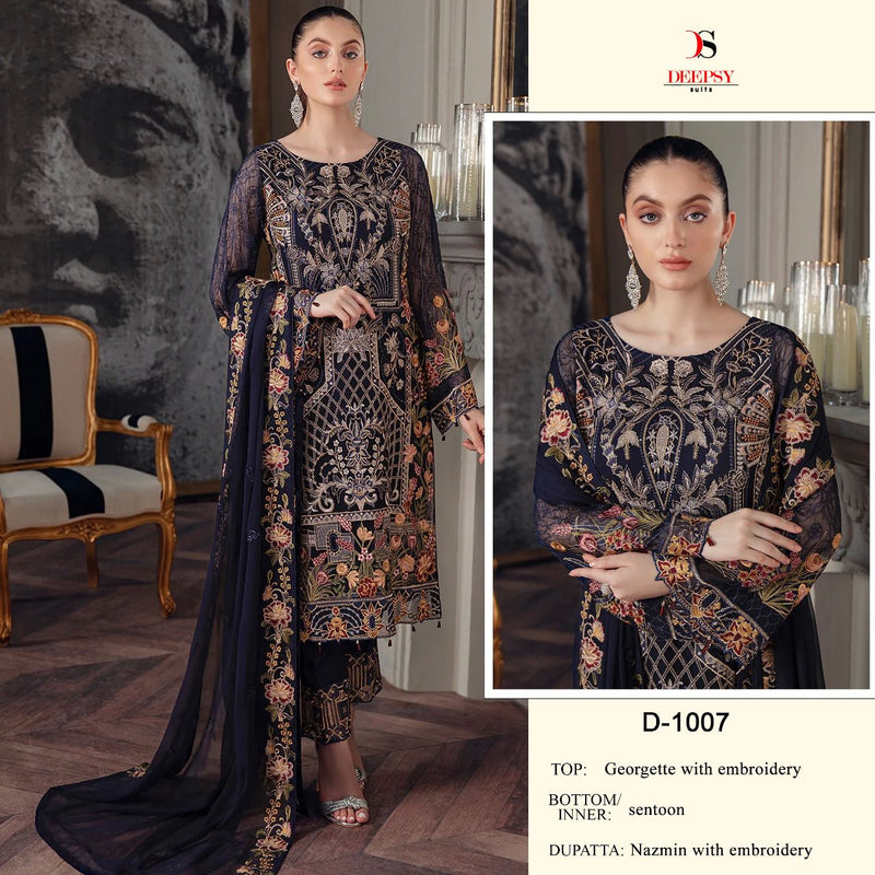 DEEPSY SUITS D NO 1007 GEORGETTE WITH HEAVY EMBROIDERY WORK FANCY LOOK STYLISH DESIGNER PAKISTANI SUIT