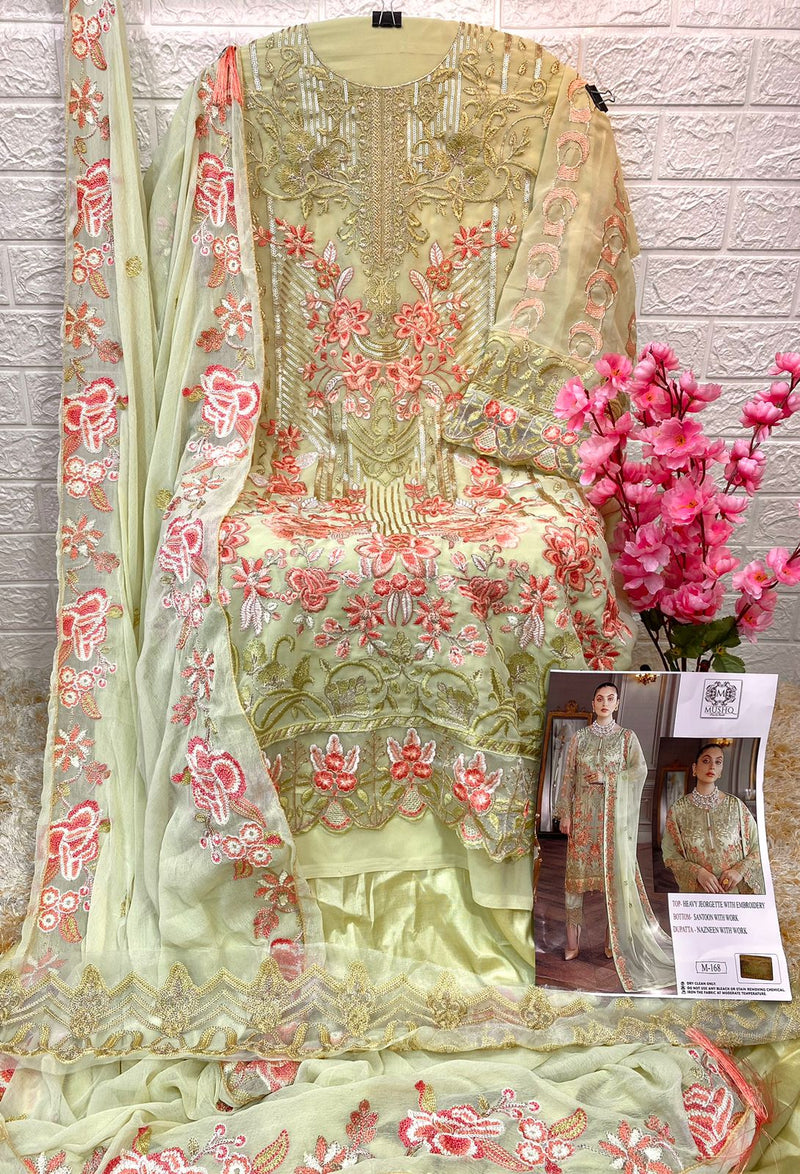 MUSHQ D NO 168 GEORGETTE WITH HEAVY EMBROIDERY FANCY WORK STYLISH DESIGNER PAKISTANI SUIT