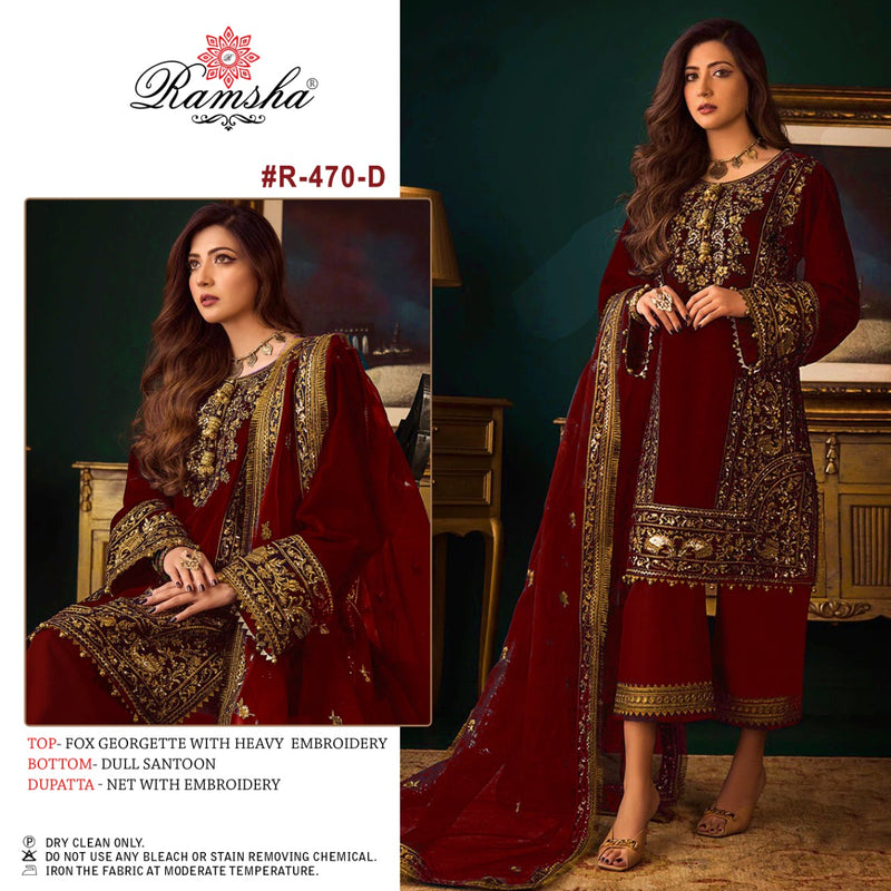 RAMSHA D NO 470 D GEORGETTE WITH HEAVY EMBROIDERY WORK STYLISH DESIGNER WEDDING WEAR PAKISTANI SUIT