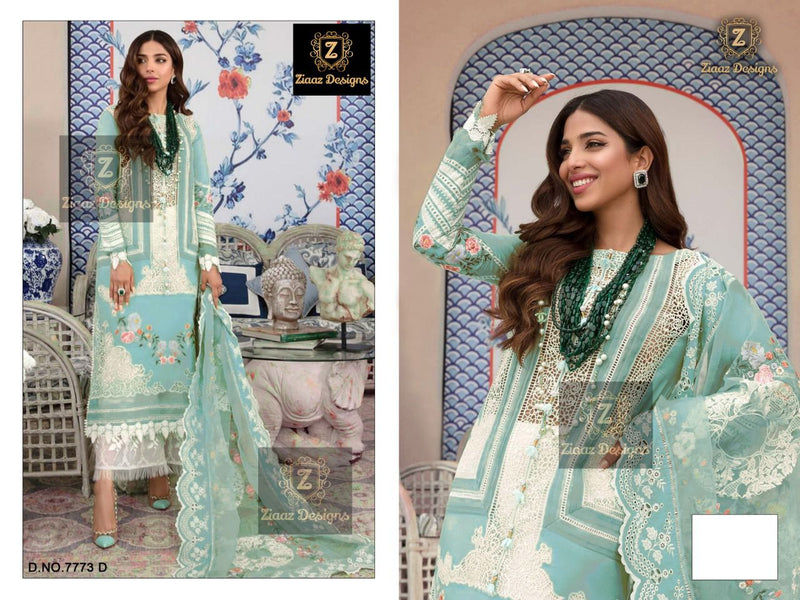ZIAAZ DESIGNS D NO 7773 D CAMBRIC COTTON WITH EMBROIDERY WORK FESTIVE WEAR SALWAR SUIT