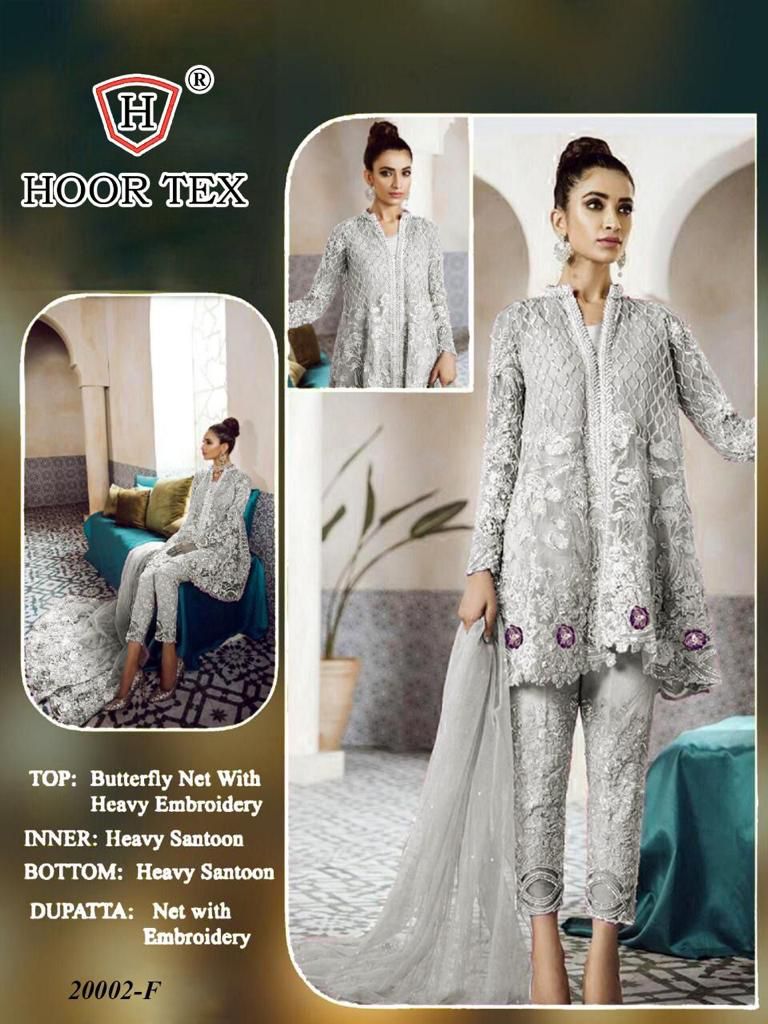 HOOR TEX D NO 20002 F BUTTERFLY NET WITH HEAVY EMBROIDERY WORK STYLISH DESIGNER KURTI