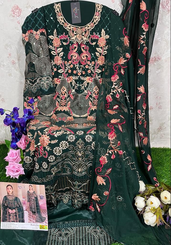 RINAZ FASHION D NO 40001 GEORGETTE WITH EMBROIDERY WORK FANCY LOOK PARTY WEAR SALWAR SUIT