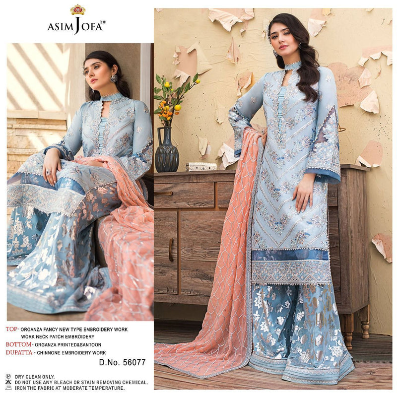 ASIM JOFA D NO 56077 ORGANZA WITH ATTRACTIVE LOOK FESTIVE WEAR SALWAR KAMEEZ