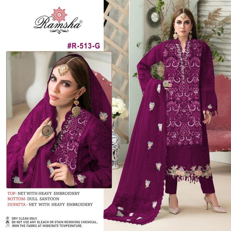 RAMSHA D NO 513 G GEORGETTE WITH EMBROIDERY WORK FANCY LOOK PARTY WEAR DESIGNER SUIT
