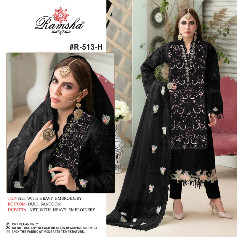 RAMSHA D NO 513 H GEORGETTE WITH EMBROIDERY WORK FANCY LOOK PARTY WEAR DESIGNER SUIT