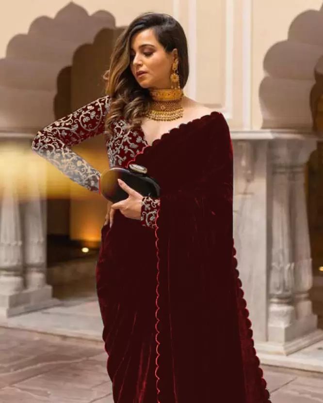 GC SAREE 1572 VELVET WITH EMBROIDERY WORK FANCY LOOK PARTY WEAR SAREE WITH BLOUSE