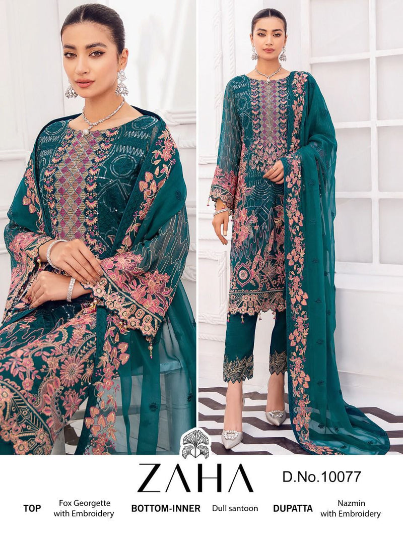 ZAHA D NO 10077 GEORGETTE WITH EMBROIDERY WORK FANCY DESIGN PARTY WEAR SALWAR SUIT