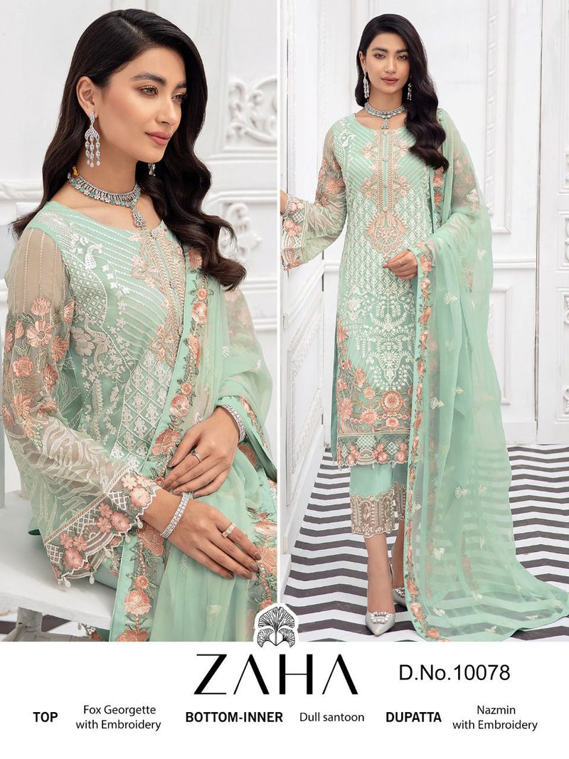 ZAHA D NO 10078 GEORGETTE WITH EMBROIDERY WORK FANCY LOOK PARTY WEAR SALWAR SUIT