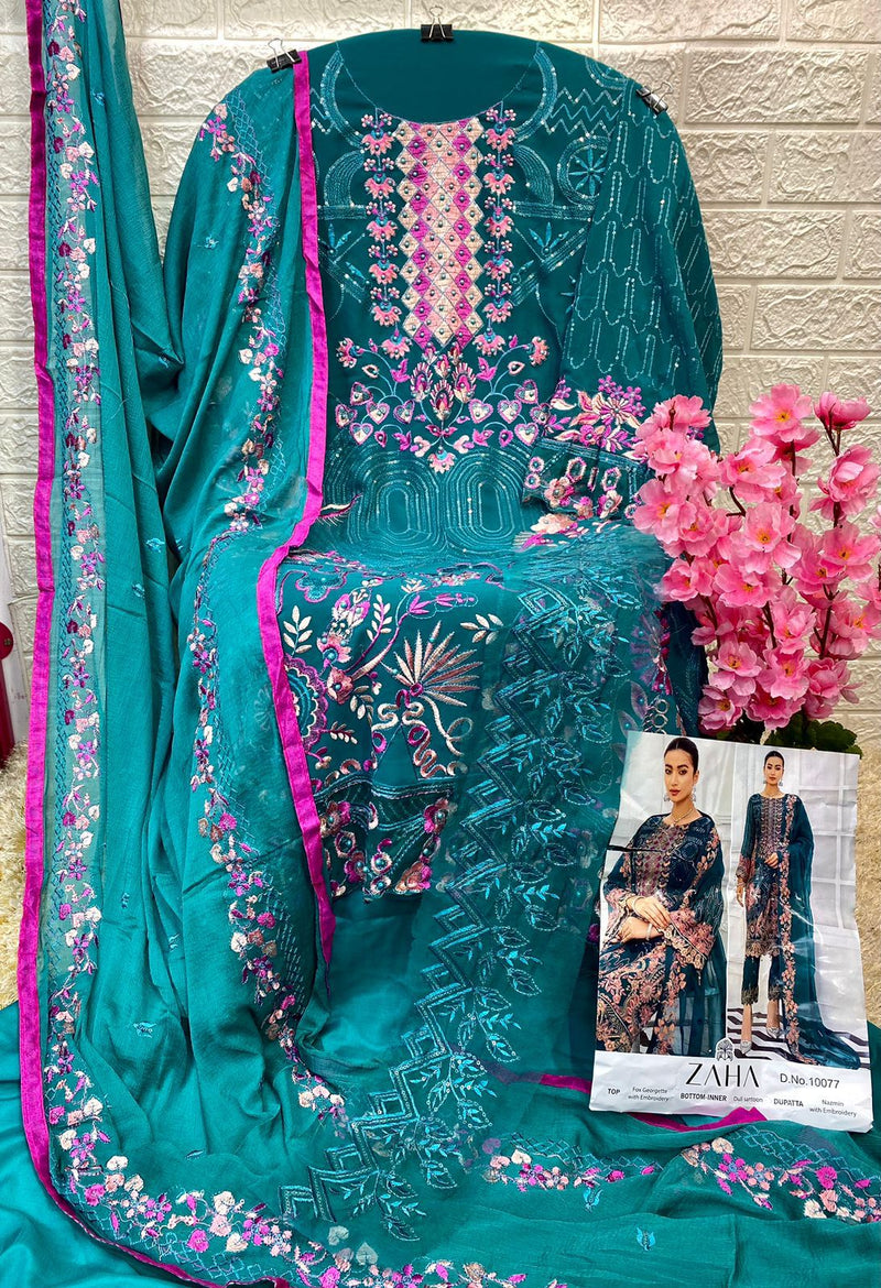 ZAHA D NO 10077 GEORGETTE WITH EMBROIDERY WORK FANCY DESIGN PARTY WEAR SALWAR SUIT