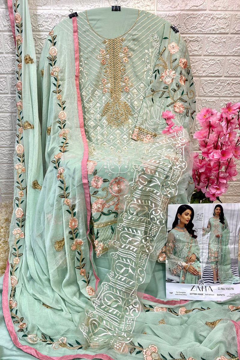 ZAHA D NO 10078 GEORGETTE WITH EMBROIDERY WORK FANCY LOOK PARTY WEAR SALWAR SUIT