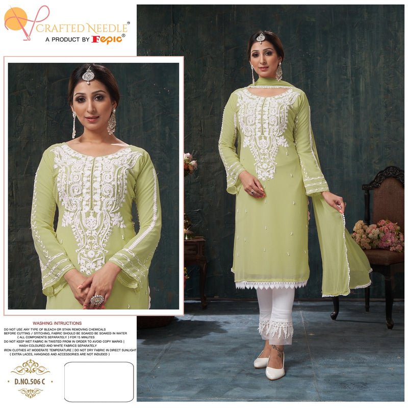CRAFTED NEEDLE D NO 506 C GEORGETTE WITH FANCY LOOK STYLISH KURTI