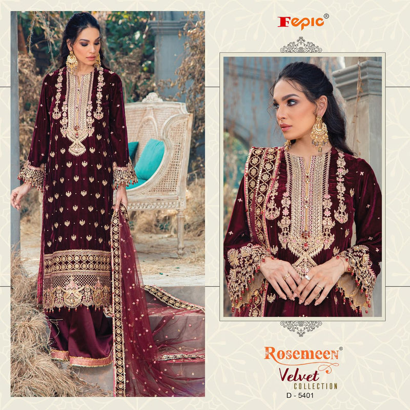 FEPIC ROSEMEEN D 5401 VELVET WITH EMBROIDERY WORK HEAVY HAND WORK STYLISH WEDDING WEAR PAKISTANI SUIT