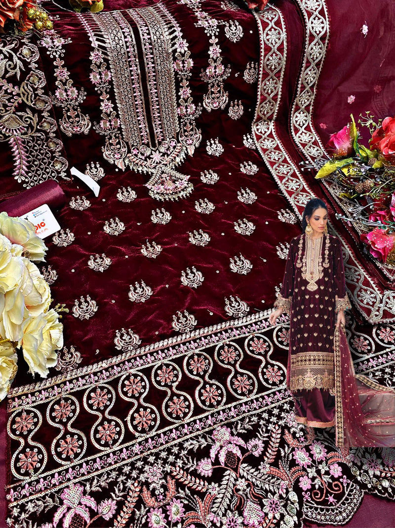 FEPIC ROSEMEEN D 5401 VELVET WITH EMBROIDERY WORK HEAVY HAND WORK STYLISH WEDDING WEAR PAKISTANI SUIT