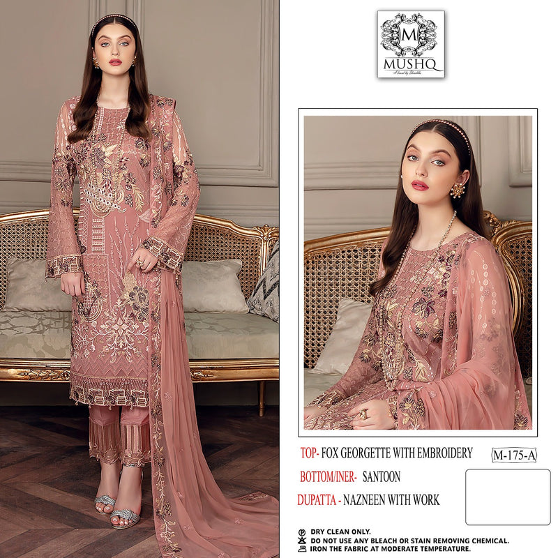 Mushq Dno M 175 A Georgette With Heavy Embroidery Work Stylish Designer Wedding Look Salwar Suit