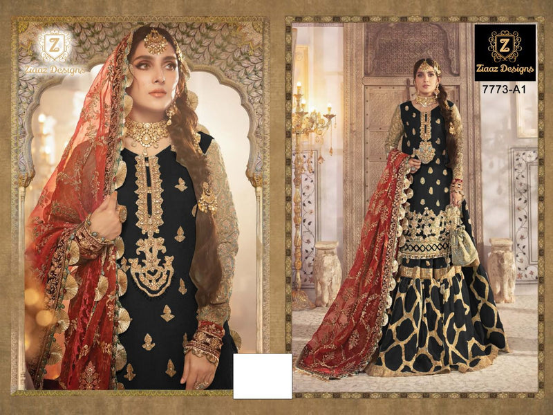 Ziaaz Designs Dno 7773 B Organza With Beautiful Heavy Embroidery Work Stylish Designer Wedding Wear Salwar Kameez