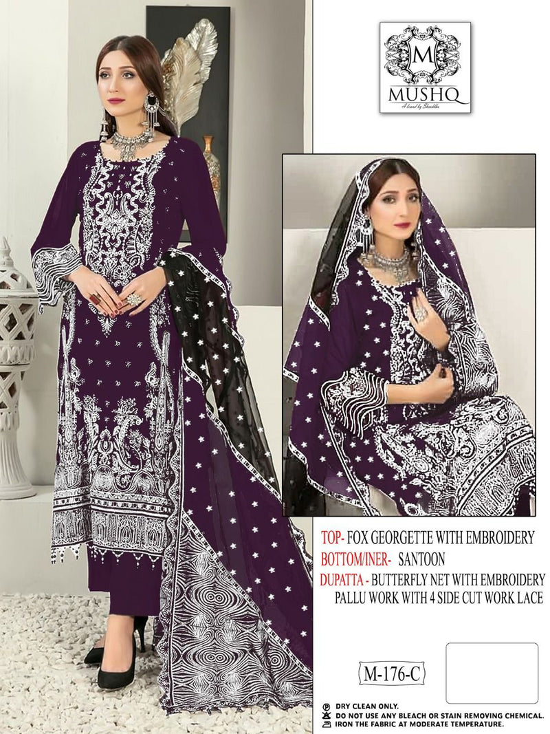 Mushq Dno M 176 C Georgette Butterfly Net With Embroidery Work Stylish Designer Wedding Look Salwar Kameez