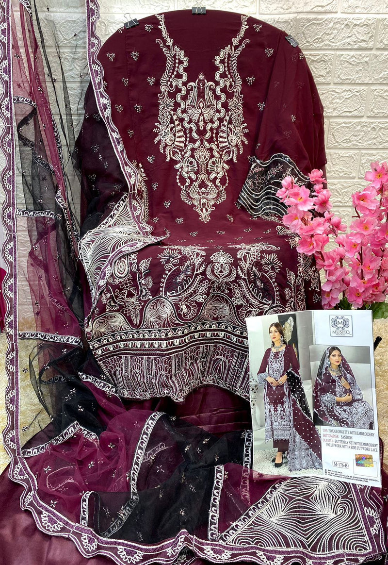 Mushq Dno M 176 B Georgette Butterfly Net With Embroidery Work Stylish Designer Wedding Look Salwar Kameez