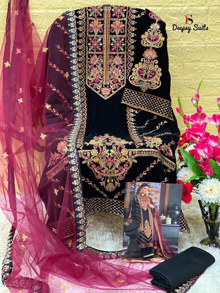 Deepsy Suit Dno 1846 Velvet With Embroidery Work Stylish Designer Wedding Look Salwar Kameez
