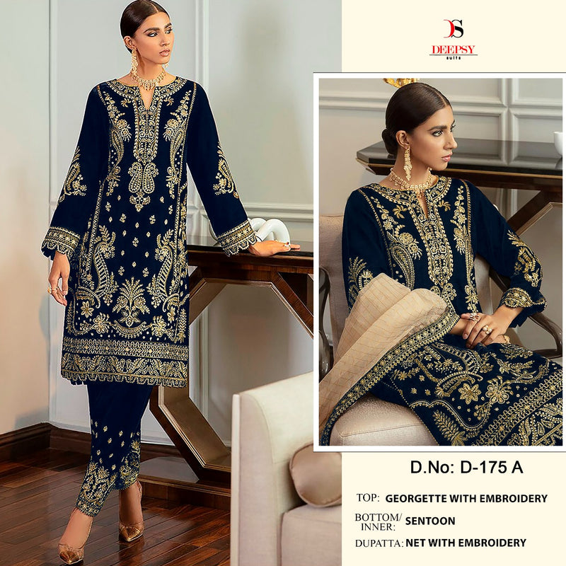 Deepsy Suit Dno 175 A Georgette With Heavy Embroidery Work stylish Designer Wedding Look Salwar Kameez