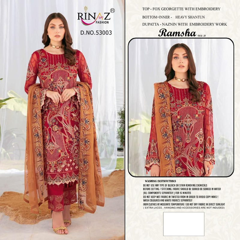 Rinaz Fashion Ramsha Vol 21 Georgette With Fancy Embroidery Work Sttylish Designer Party Wear Salwar Kameez