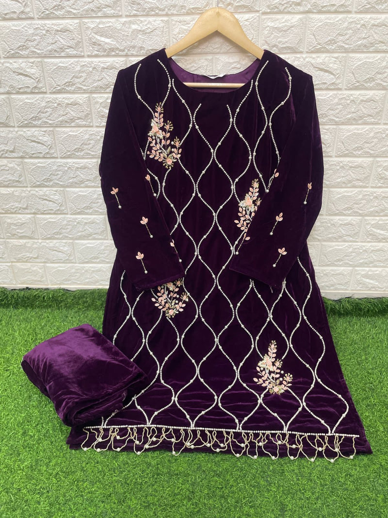 Laxuria Trendz Dno 1228 Velvet With Beautiful Fancy Work Stylish Designer Party Wear Pret Kurti