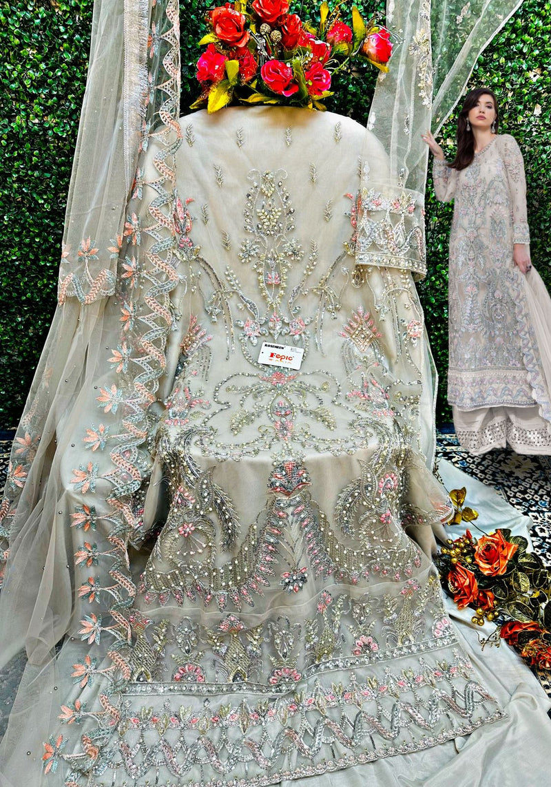 FEPIC ROSEMEEN 1270 C NET EMBROIDERY WITH HAND WORK STYLISH DESIGNER WEDDING LOOK SALWAR KAMEEZ