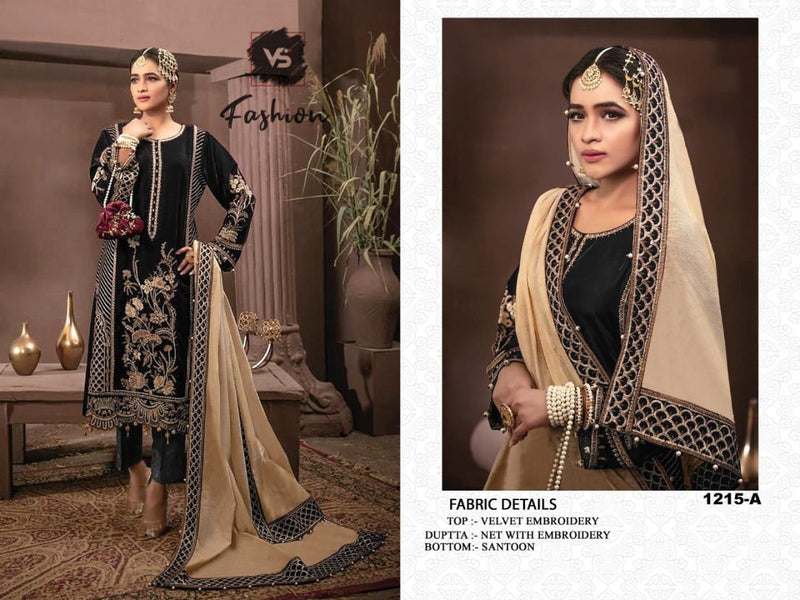 VS FASHION DNO 1215 VELVET WITH EMBROIDERY WORK STYLISH DESIGNER WEDDING WEAR SALWAR KAMEEZ