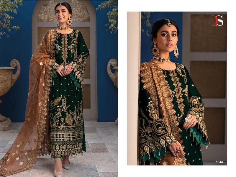 DEEPSY SUIT DNO 1844 VELVET WITH BEAUTIFUL WORK STYLISH DESIGNER WEDDING WEAR SALWAR KAMEEZ