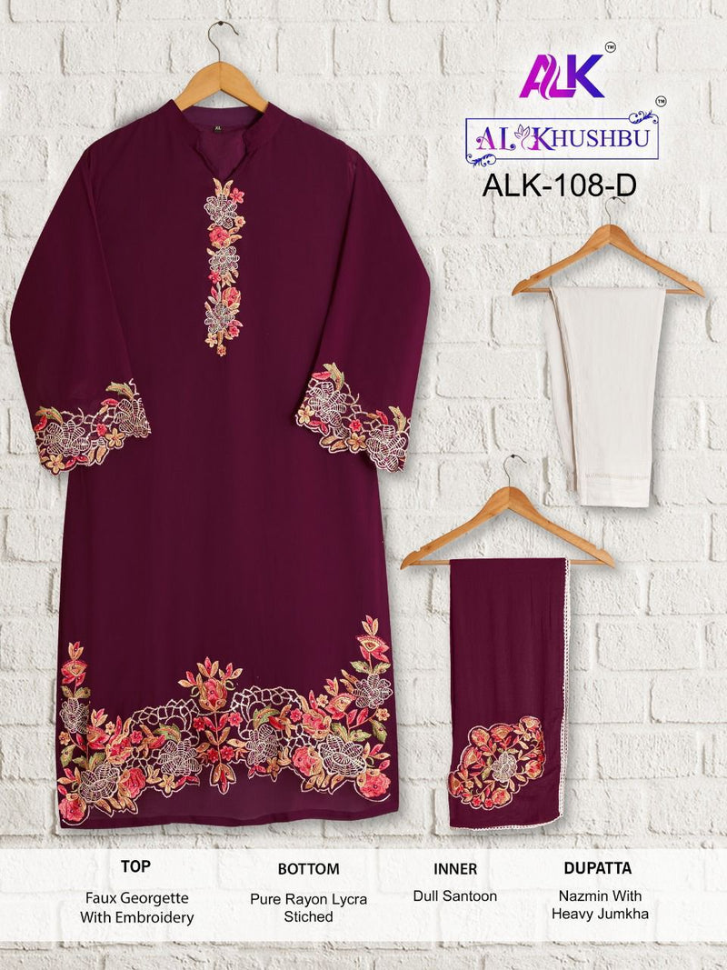 AL KHUSHBU DNO 108 D GEORGETTE WITH BEAUTIFUL FANCY WORK STYLISH DESIGNER CASUAL LOOK PRET KURTI