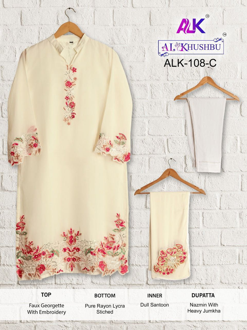 AL KHUSHBU DNO 108 C GEORGETTE WITH BEAUTIFUL FANCY WORK STYLISH DESIGNER CASUAL LOOK PRET KURTI