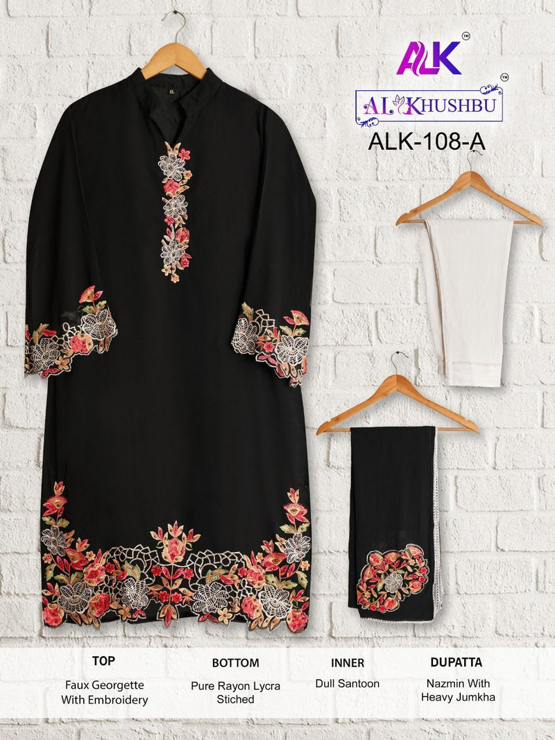 AL KHUSHBU DNO 108 A GEORGETTE WITH BEAUTIFUL FANCY WORK STYLISH DESIGNER CASUAL LOOK PRET KURTI