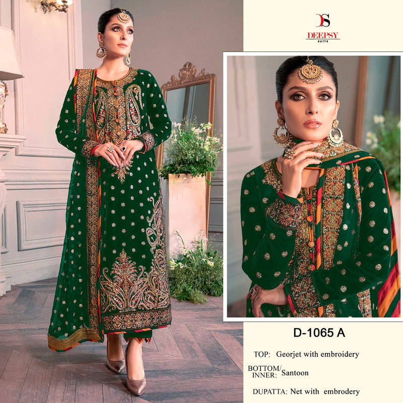 DEEPSY SUIT DNO 1065 A GEORGETTE WITH HEAVY EMBROIDERY WORK STYLISH DESIGNER PARTY WEAR SALWAR KAMEEZ