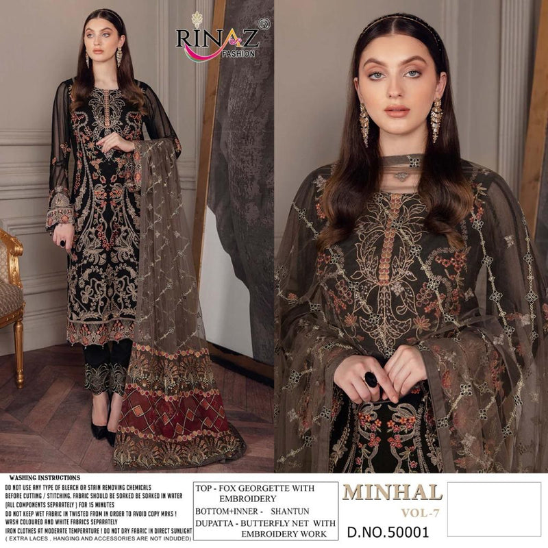 Rinaz Fashion Minhal Vol 7 Georgette With Embroidery Work Stylish Designer Pakistani Salkwar Kameez