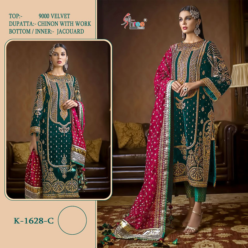 Shree Fabs Dno K 1628 C Velvet With Embroidery Work Stylish Designer Wedding Wear Salwar Kameez