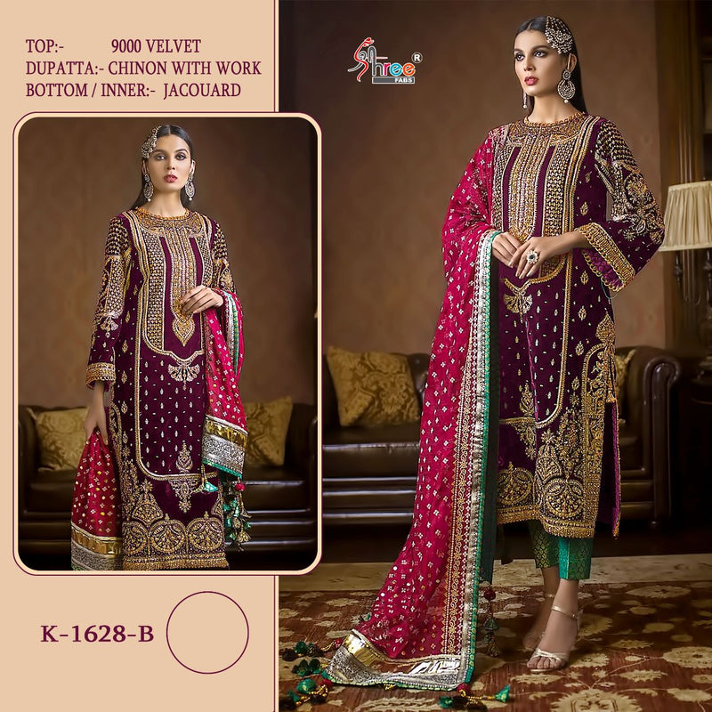 Shree Fabs Dno K 1628 B Velvet With Embroidery Work Stylish Designer Wedding Wear Salwar Kameez