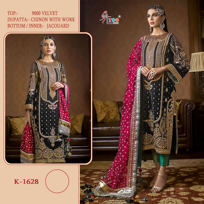 Shree Fabs Dno K 1628 A Velvet With Embroidery Work Stylish Designer Wedding Wear Salwar Kameez