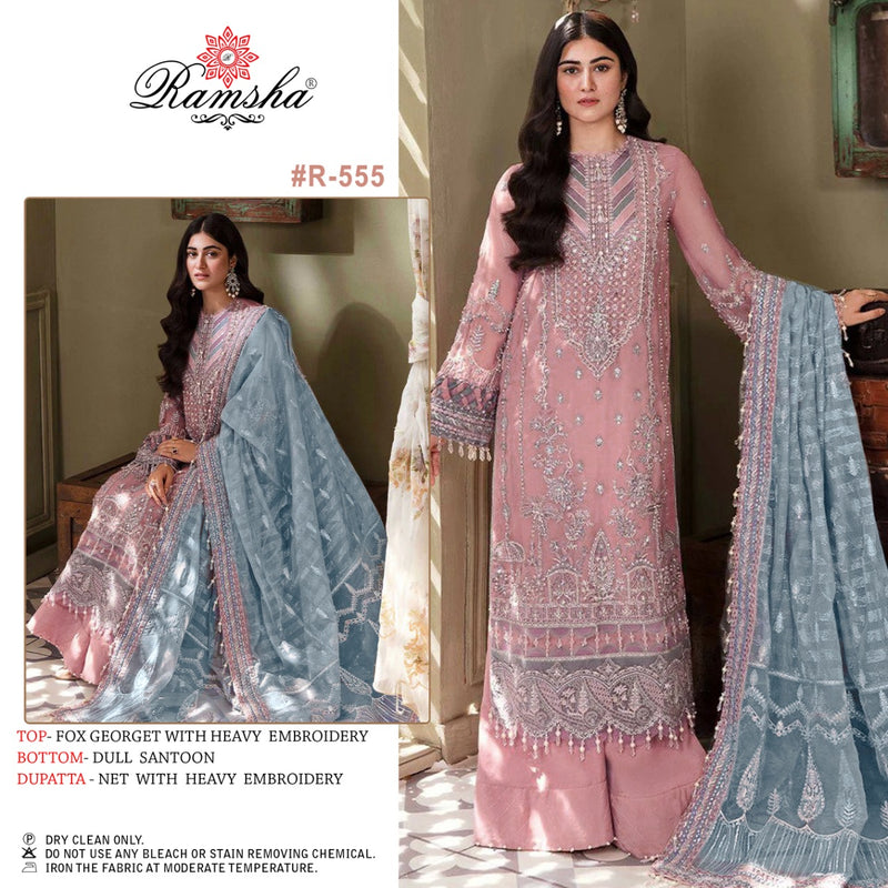 RAMSHA R-555 PARTY WEAR GEORGETTE HEAVY EMBROIDERY PAKISTANI SUIT SPEICAL EID COLLETIONS SINGLES