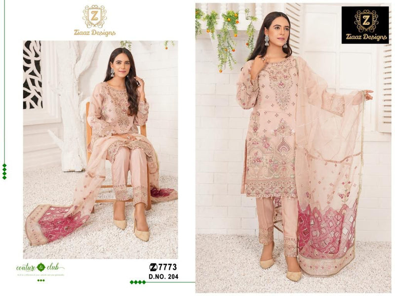 ZIAAZ -204 ORGANZA EMBROIDERED PARTY WEAR PAKISTANI SUIT SINGLES