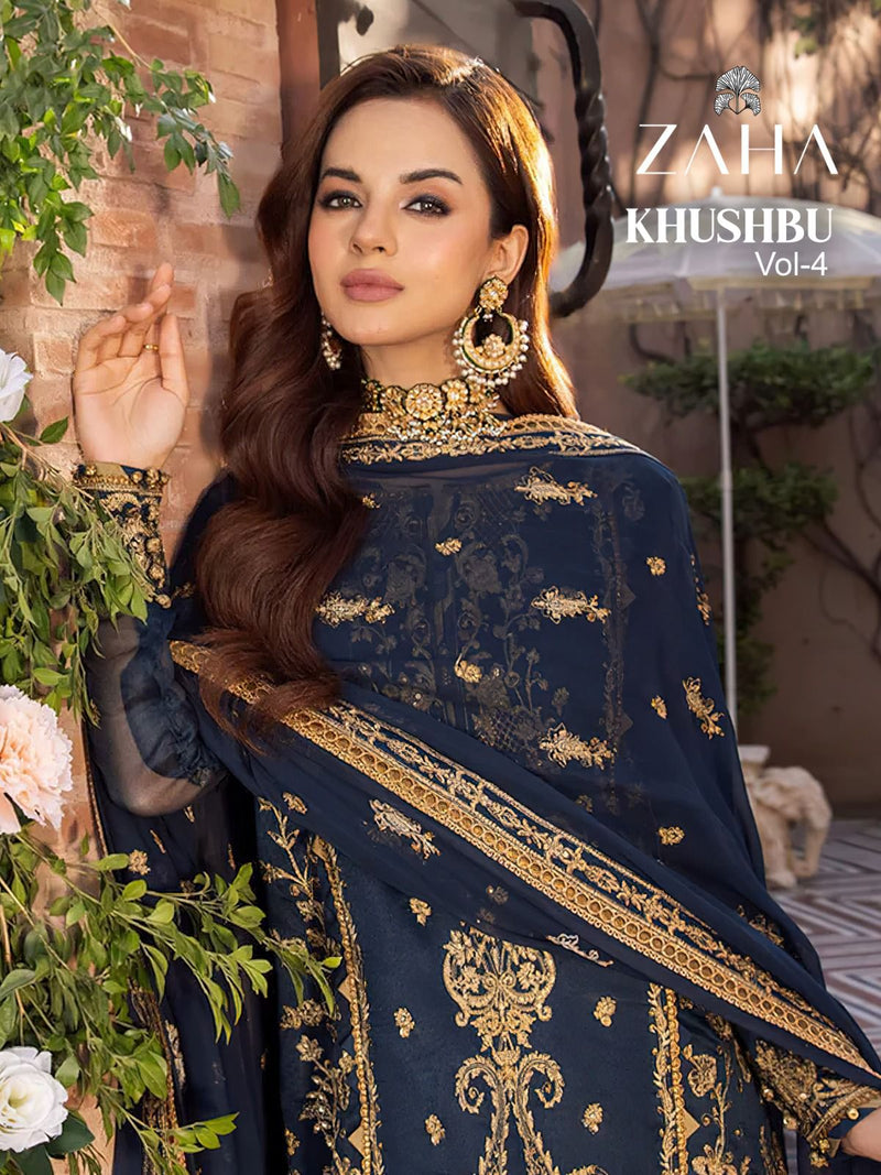 ZAHA KHUSHBU -VOL-4-10135 GEORGETTE HEAVY EMBROIDERED PARTY WEAR PAKISTANI SUIT SINGLES