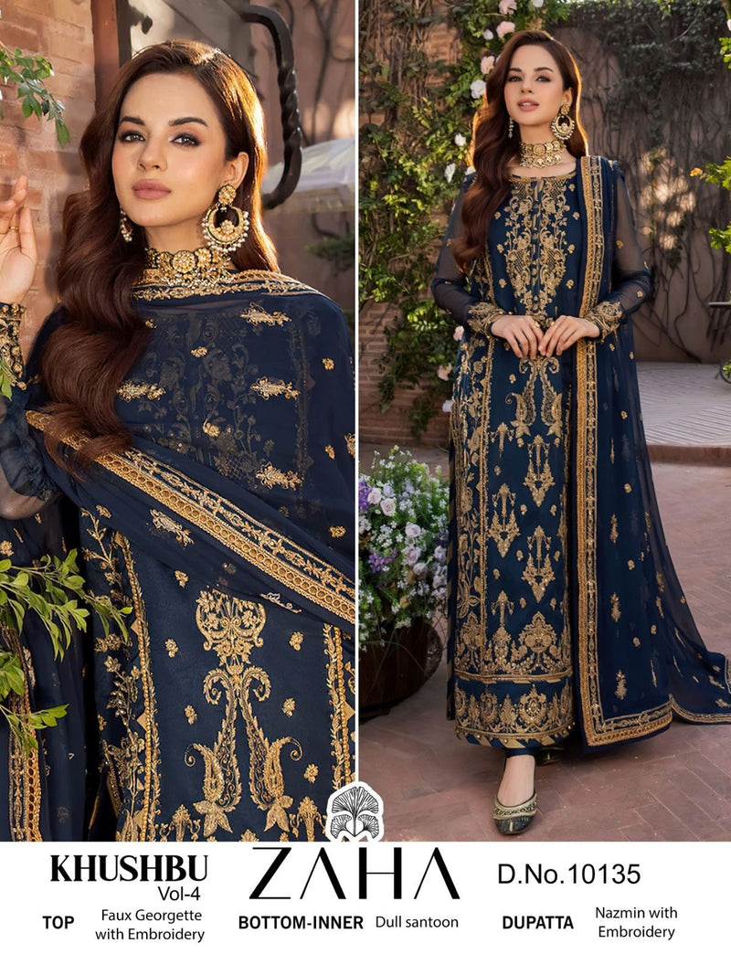 ZAHA KHUSHBU -VOL-4-10135 GEORGETTE HEAVY EMBROIDERED PARTY WEAR PAKISTANI SUIT SINGLES
